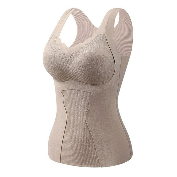 Amvlyk Underwear Vest for Women Sleeveless Lace Comfortable Seamlelss Thermal Tank Top Warm Soft Base V Neck Fleece Underwear Tank Tops Lightly Vest Bottoming for Cold Weather