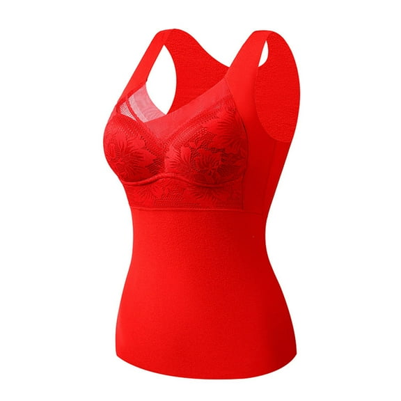 Amvlyk Underwear Vest for Women Soft Sleeveless Lace Thermal Tank Top Warm Comfortable Base V Neck Fleece Underwear Tops Bottoming for Cold Weather Outdoor
