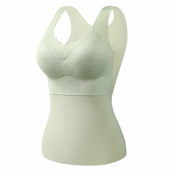 Amvlyk Underwear Vest for Women Soft Sleeveless Lace Thermal Tank Top Warm Comfortable Base V Neck Fleece Underwear Tops Lightly Vest Bottoming for Cold Weather