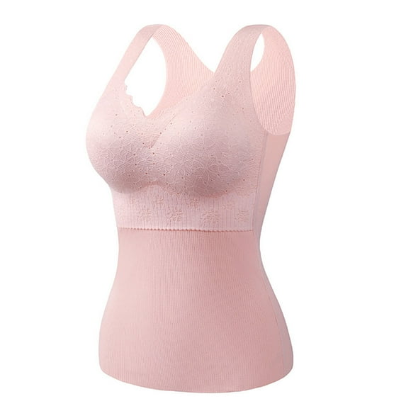 Xugsiok Underwear Vest for Women Soft Sleeveless Lace Thermal Tank Top Warm Comfortable Base V Neck Fleece Underwear Tops Lightly Vest Bottoming for Cold Weather