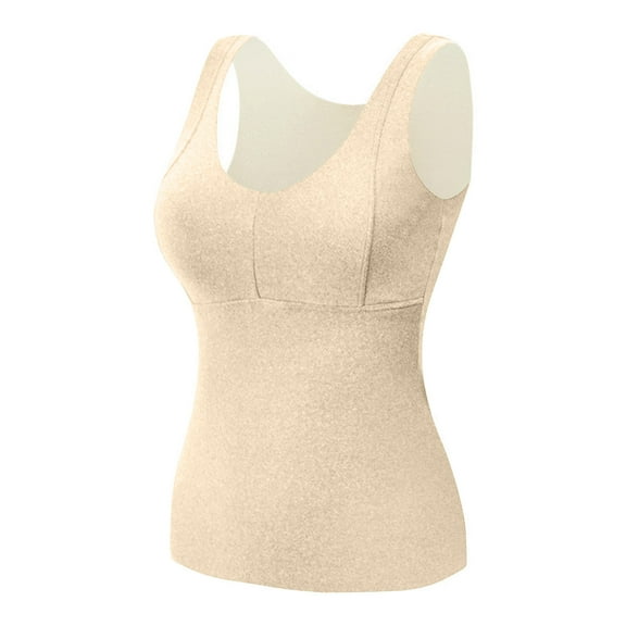 Amvlyk Underwear Vest for Women Soft Warm Seamless Thermal Tank Top with Chest Pads Base Self-Heating Sleeveless V Neck Fleece Underwear Tops Bottoming Vest Cold Proof Weather