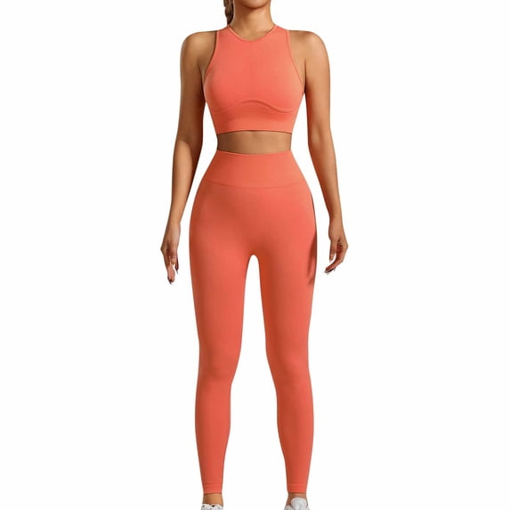 Xugsiok Workout Sets for Women 2 Piece Solid Color Seamless Sport Bra High Waist Full Length Yoga Leggings Slim Yoga Outfits Gym Jumpsuits for Activewear Running Yoga Workout