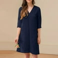 thumbnail image 1 of Amvng Sundresses for Women 2025 Spring and Summer V-Neck Solid Cotton and Linen Casual Pocket Short Sleeved Dress S-3XL, 1 of 8