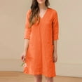 thumbnail image 1 of Admvng Womens Summer Dresses s Spring and Summer V-Neck Solid Cotton and Linen Casual Pocket Short Sleeved Dress S-3XL, 1 of 7