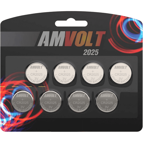 Amvolt Cr2025 8 Pack Battery 3 Volt Lithium Battery Button Cell for Watch