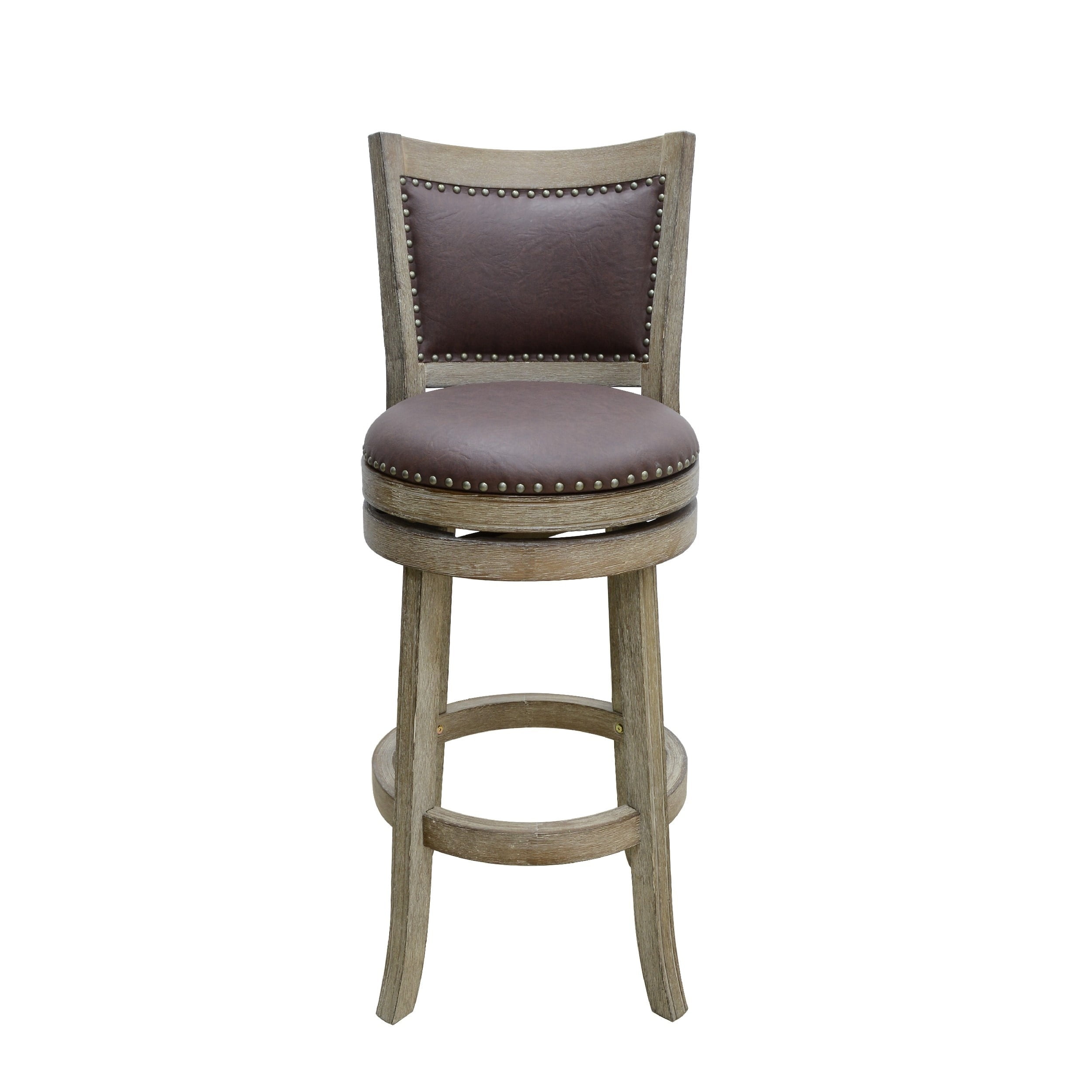 Amy 29 Inch Swivel Barstool with Padded Seat, Nailhead Trim, Brown