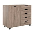 thumbnail image 1 of Naomi Home Amy 5-Drawer Wood Dresser Chest with Cabinet Door, Mobile Storage Organizer & Printer Stand for Home Office Vintage Oak, 1 of 7
