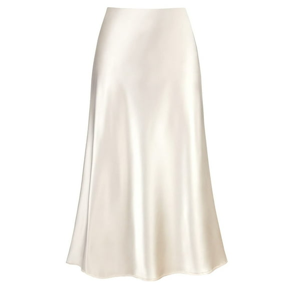 Amy Babe Women's Elegant Satin Midi Skirt High Waist Hidden Elastic Band Flowy Skirts Work Skirts