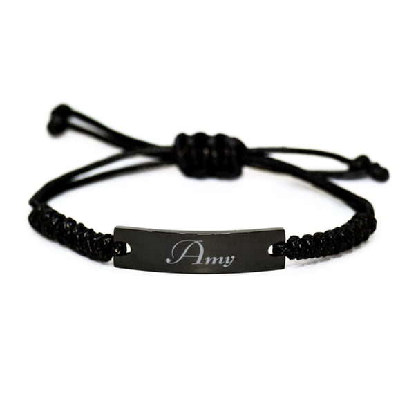 Amy Bracelet Name Personalized Custom Black Rope Bar Bracelet