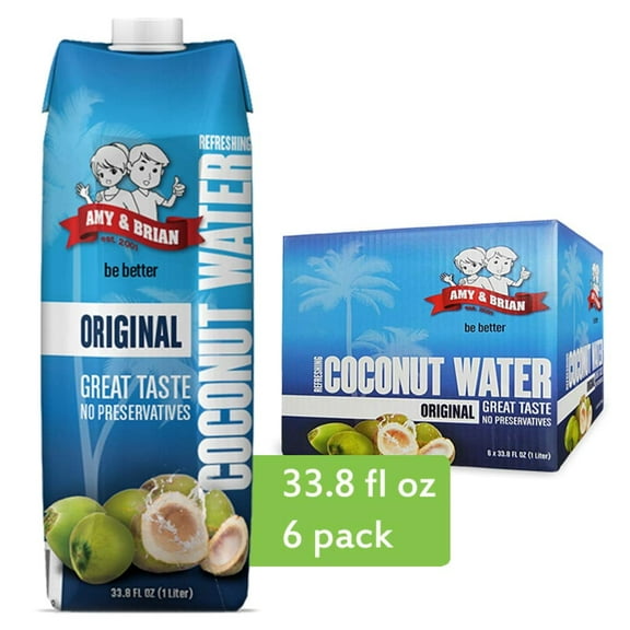 Official Amy & Brian Pure Coconut Water 1 Liter (pack of 6) | Non-GMO & No Added Sugar
