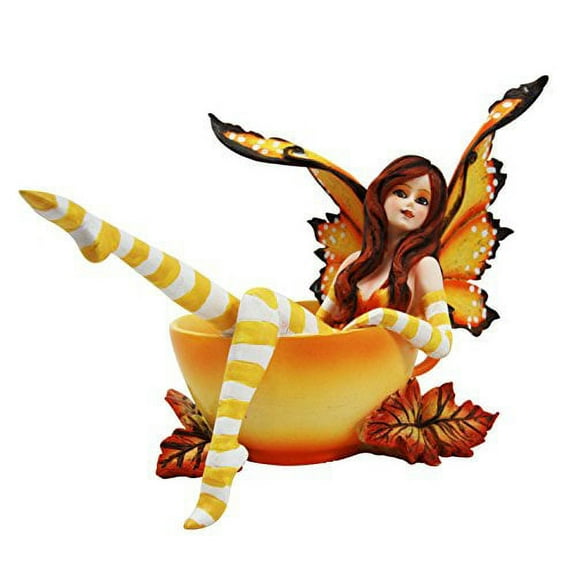 Amy Brown Autumn Fall Pumpkin Spice Tea Cup Fairy Collector Figurine