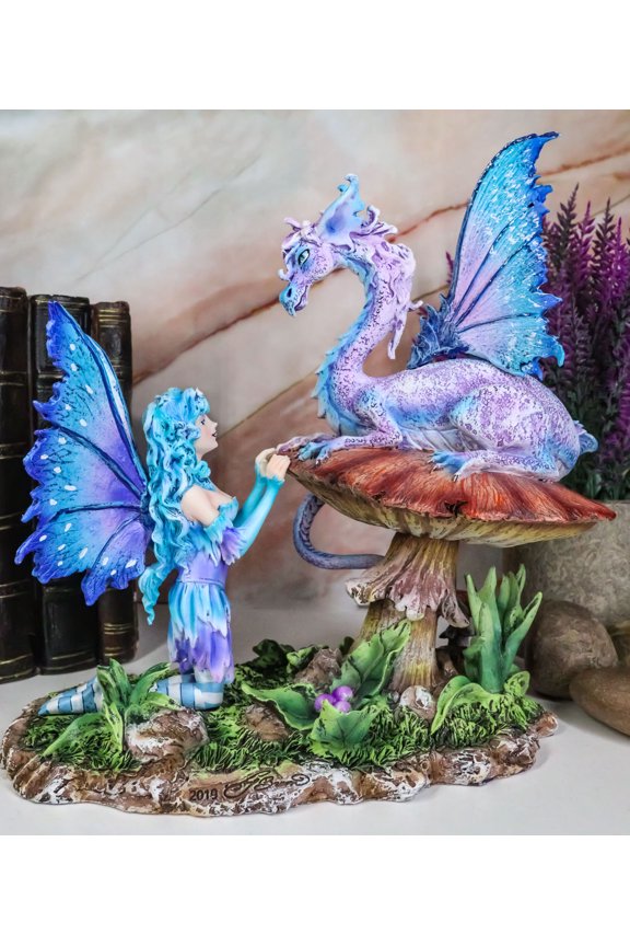 Amy Brown Companion Enchanted Elf Fairy Fae Damsel With Toadstool Dragon Statue