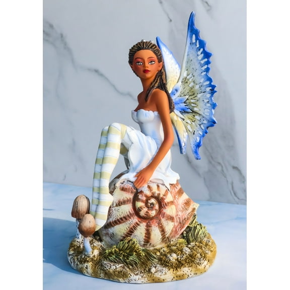 Amy Brown Fantasy Little Fae Ebony Fairy Sitting On Helix Snail Figurine