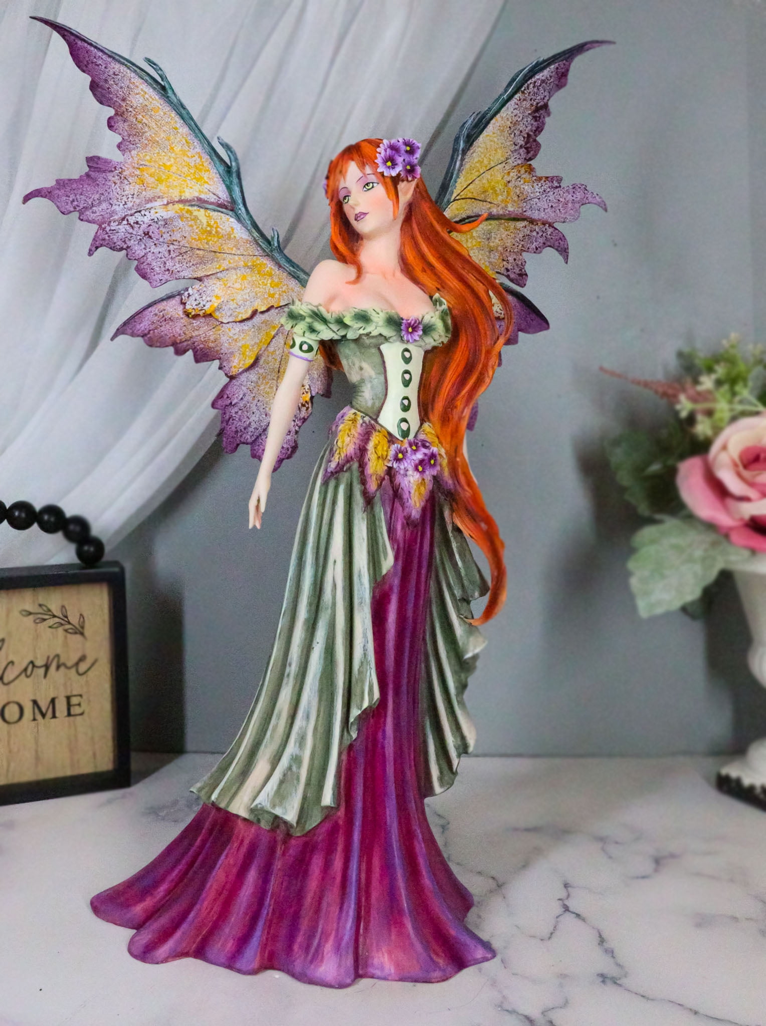 Amy Brown Large Summer Fairy Queen With Flower Adornment Statue