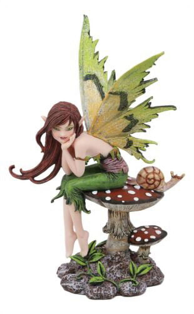 Ebros Amy Brown Playground Buddies Enchanted Elf Fire Fairy FAE with Red Dragon Sitting On Forest Wood Logs Seesaw Statue 8.5