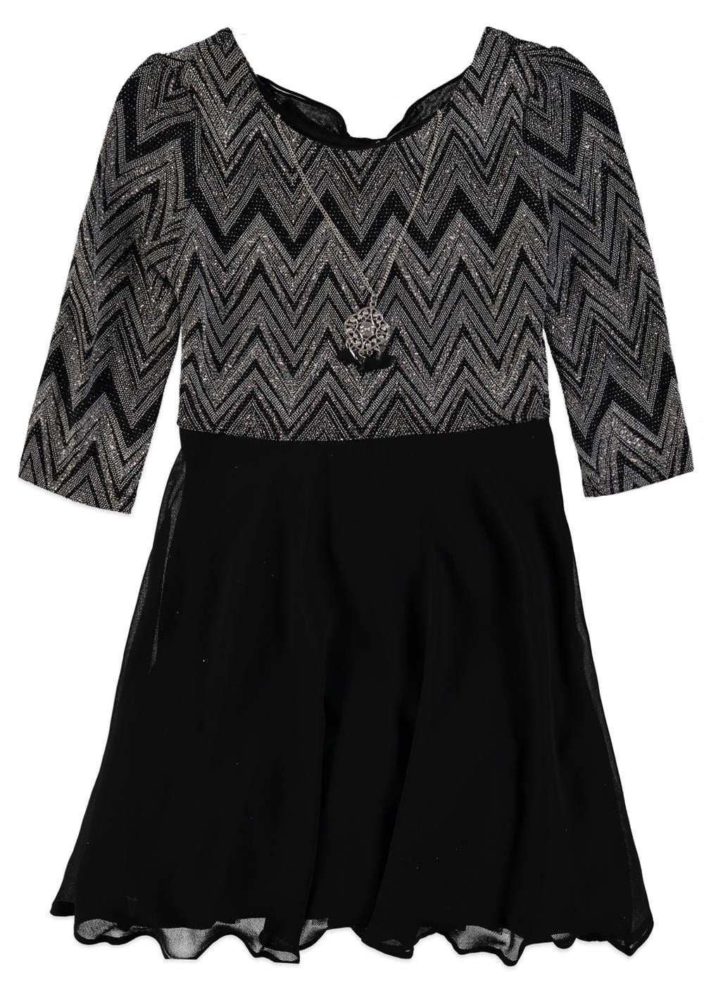 Amy Byer Girls 7-16 Chevron Skater Dress (Black 16) - Walmart.com