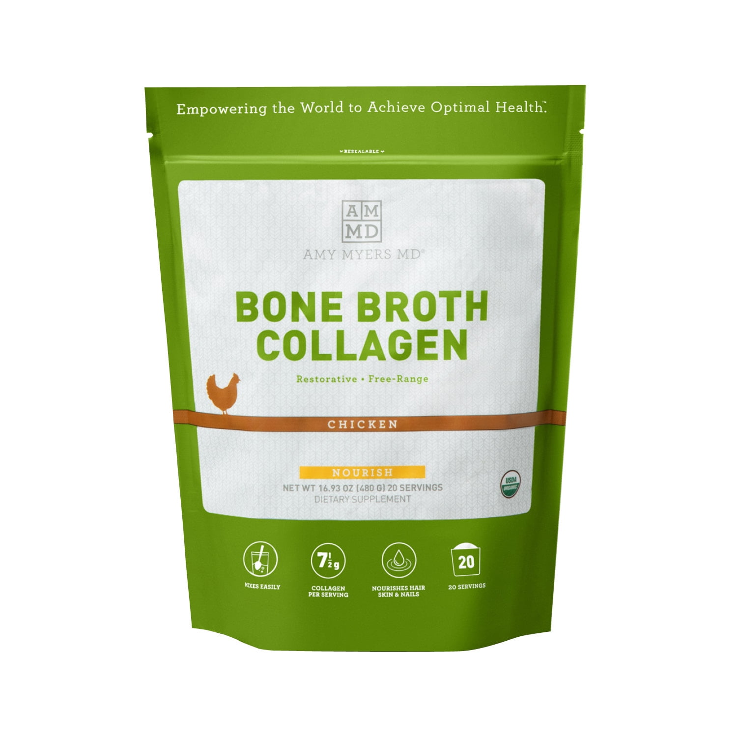 Amy Myers MD Bone Broth Collagen - 480 g, Chicken (20 Servings)
