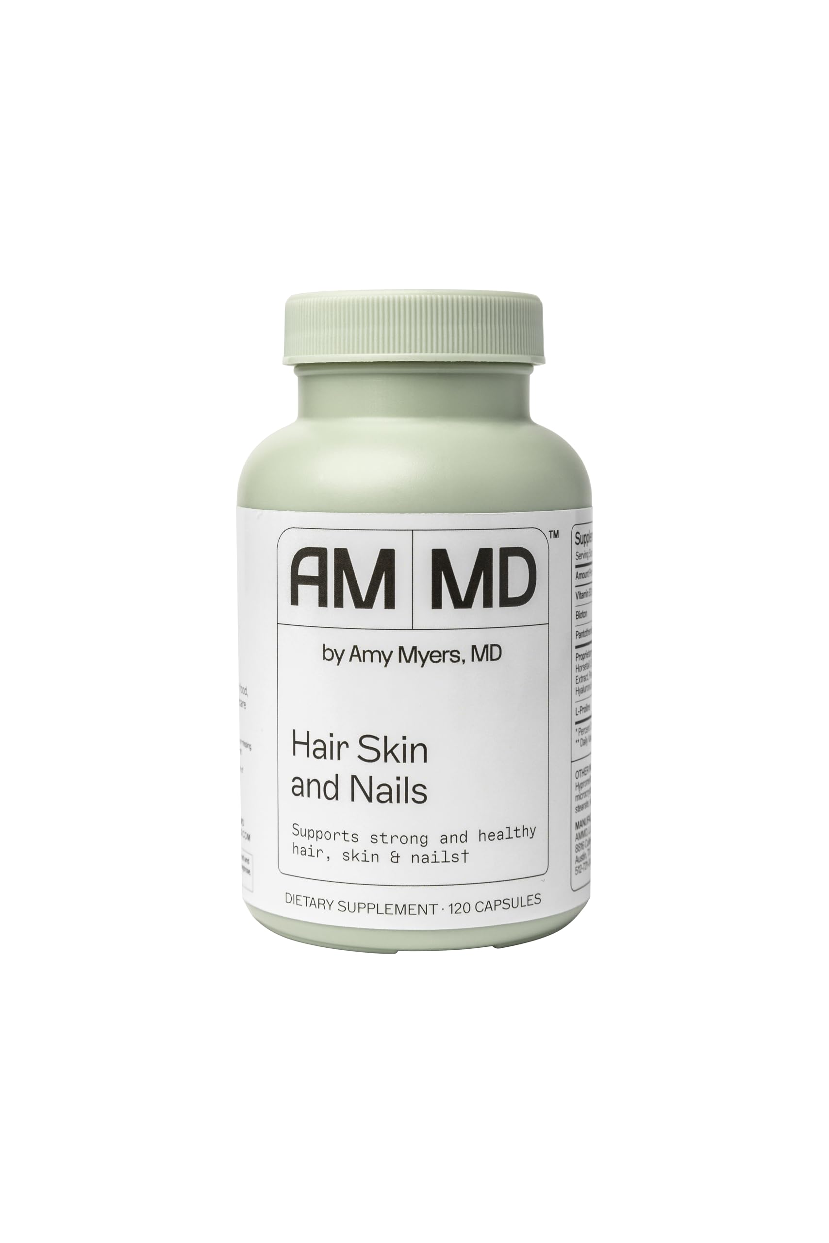 Amy Myers MD Hair Skin and Nails - Supports Strong Hair, Radiant Skin & Healthy Nails - L-Proline, Horsetail, Hyaluronic Acid - Gluten-Free - 120 Capsules (30 Servings)