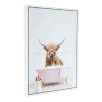Amy Peterson Highland Cow in Cottage Rose Bath 16" x 20" Framed Canvas Art Print by Design Ovation