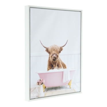 Amy Peterson Highland Cow in Cottage Rose Bath 16" x 20" Framed Canvas Art Print by Design Ovation