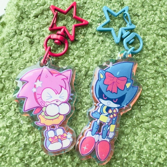 Amy Rose and Metal Sonic Keychains, Acrylic Fan Art Charm, random 1 pack