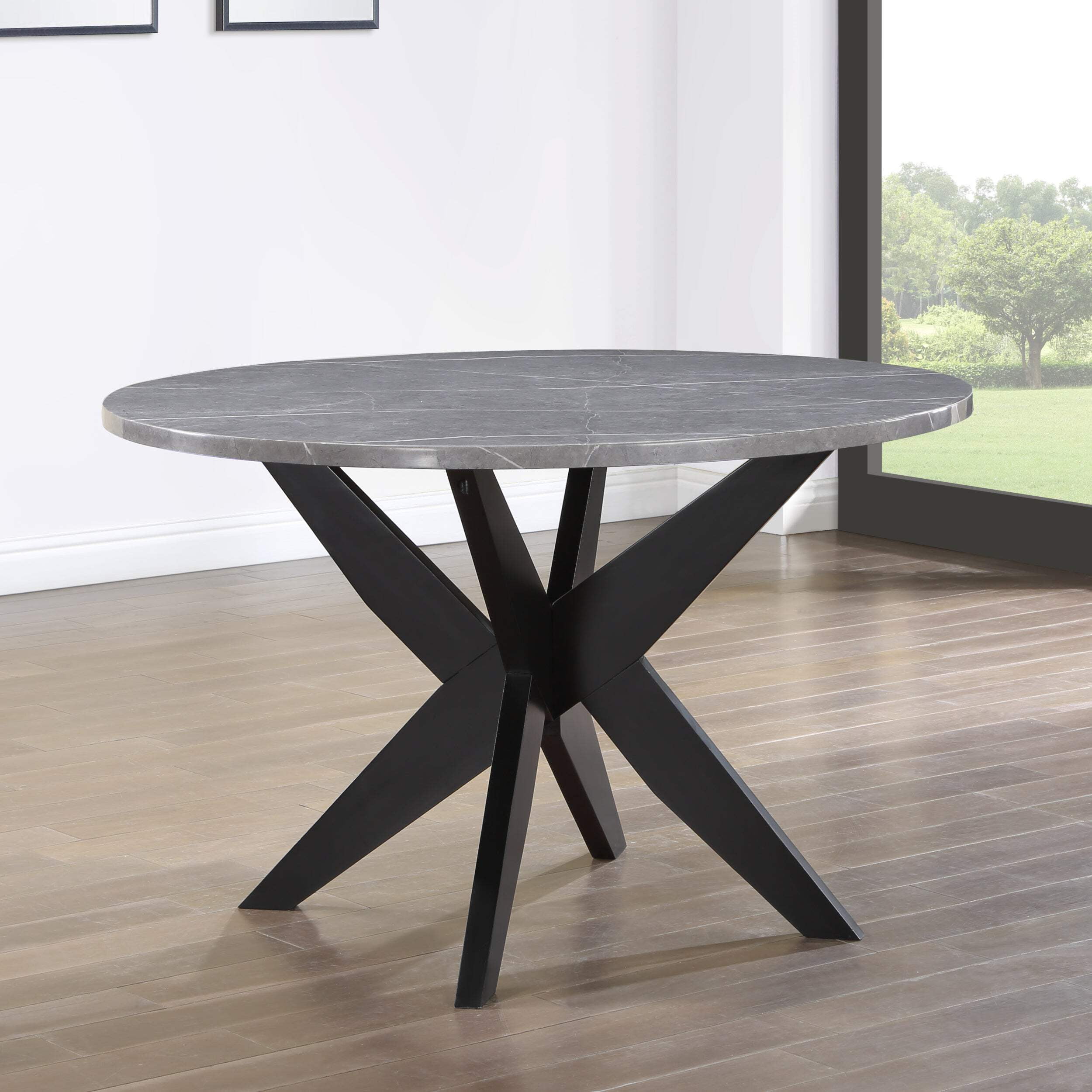 Amy 48" Round Gray Faux Marble Dining Table with Wood Base