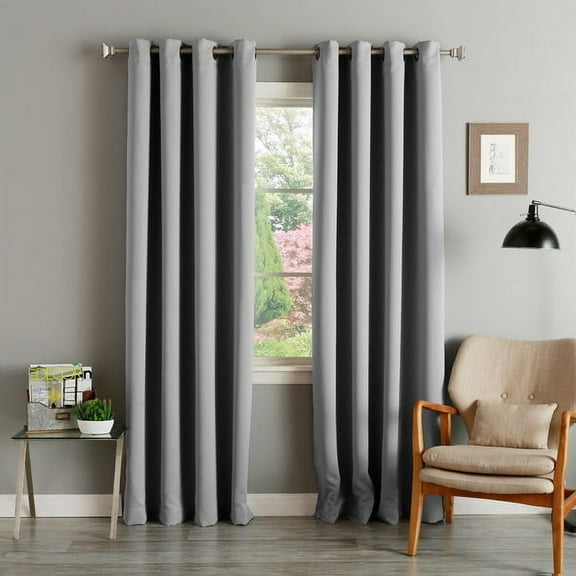 Amy Solid Thermal Blackout Sun-Reflecting Shiny-Back Grommet Window Curtain 63" Long Set of Two (2) - Gray