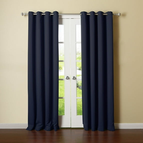 Amy Solid Thermal Blackout Sun-Reflecting Shiny-Back Grommet Window Curtain Panel 84" Long - Navy Blue
