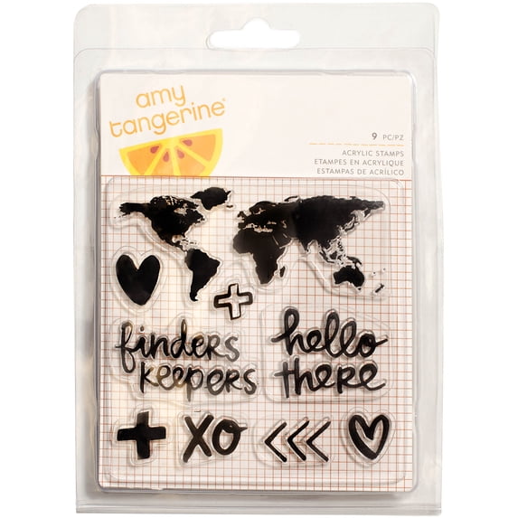 Amy Tan Finders Keepers Acrylic Stamps 9/Pkg-Map, Pk 3, American Crafts