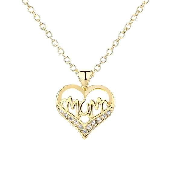 14K Gold Plated MOM Heart Pendant Necklace with Swarovski Crystal
