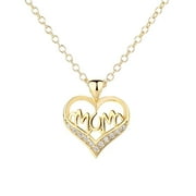 AMY AND ANNETTE 14K Gold MOM Heart Pendant Necklace with Swarovski Crystal