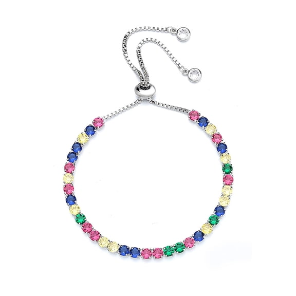 Amy and Annette 14K White Gold Adjustable Tennis Bracelet in with multi-colored crystals in 14K White Gold Plated