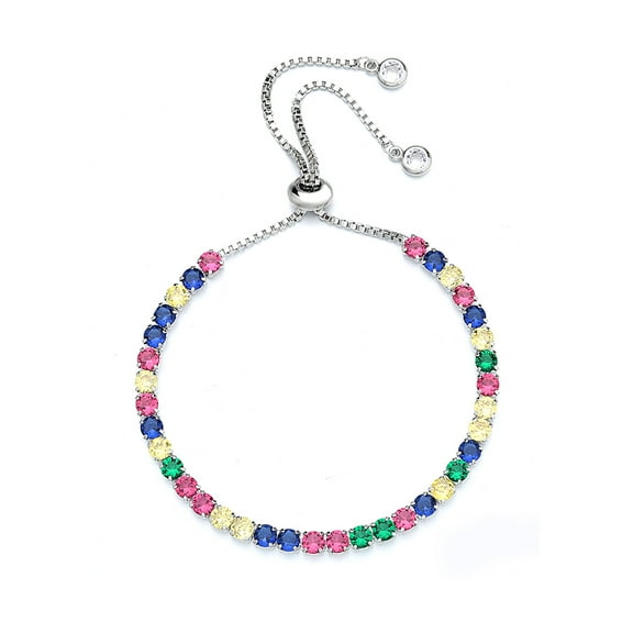 Amy and Annette 14K White Gold  Adjustable Tennis Bracelet in with multi-colored crystals from Swarovski in 14K Plated