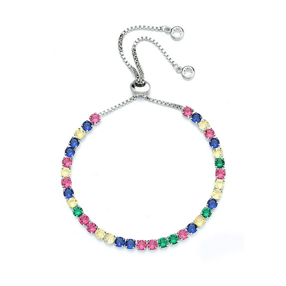 Amy and Annette 14K White Gold Adjustable Tennis Bracelet in with multi-colored crystals from Swarovski in 14K Plated