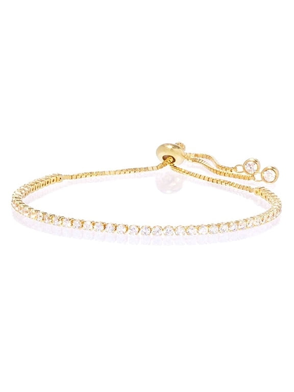 Amy and Annette 14K Gold Adjustable Tennis Bracelet with crystals in 14K Gold Plated