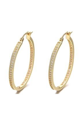 14K Gold Hoop Earrings with simulated Diamond in14KGoldPlated