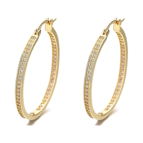 Amy and Annette 14K Gold Hoop Earrings with simulated Diamond in14KGoldPlated