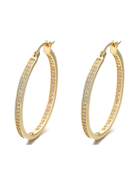 Amy and Annette 14K Gold Hoop Earrings with simulated Diamond in14KGoldPlated