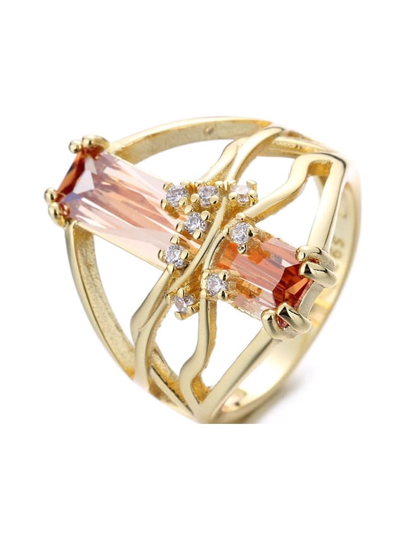 14K Gold Plated Orange Sapphire Tree Branch Ring
