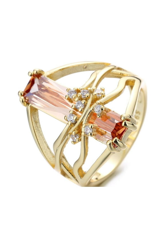 14K Gold Plated Orange Sapphire Tree Branch Ring