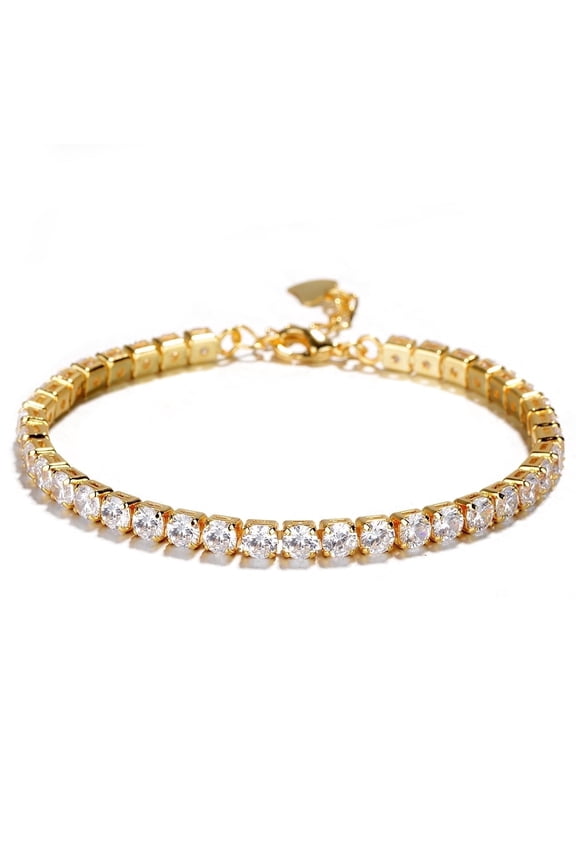 14K Gold Plated Genuine Crystal Tennis Bracelet