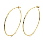 Amy and Annette 14K Gold Plated Large Hoop Earrings with Butterfly Closure, 50mm