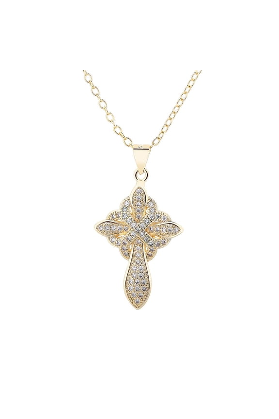 14K Gold Plated Studded Cross Pendant Necklace
