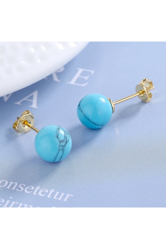 14K Gold Plated over Sterling Silver Turquoise Stud Earrings