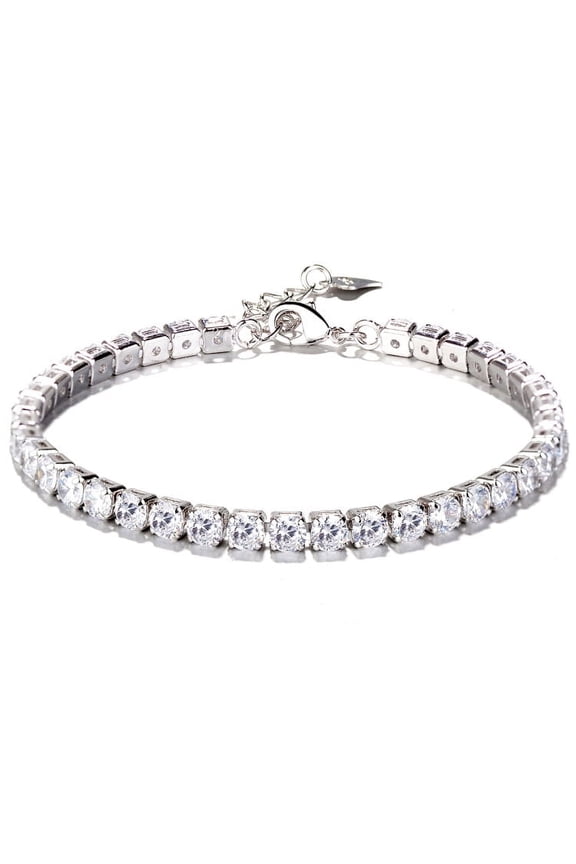 14K White Gold Crystal Tennis Bracelet 7.25" In 14K White Gold Plated