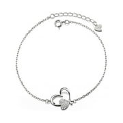 Amy and Annette 14K Rose Gold Heart Anklet Ankle Bracelet for Women with genuine crystals, 9.5 in, Cable Chain in 14K Plated