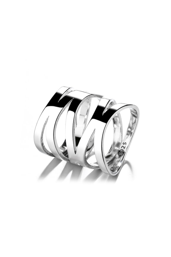 14K White Gold Plated Five Row Criss Cross Ring
