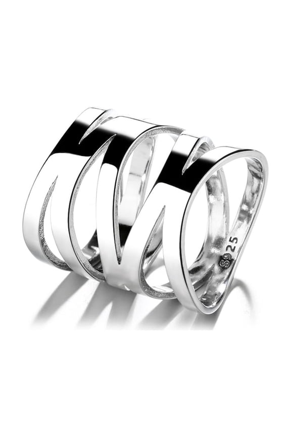 14K White Gold Plated Five Row Criss Cross Ring