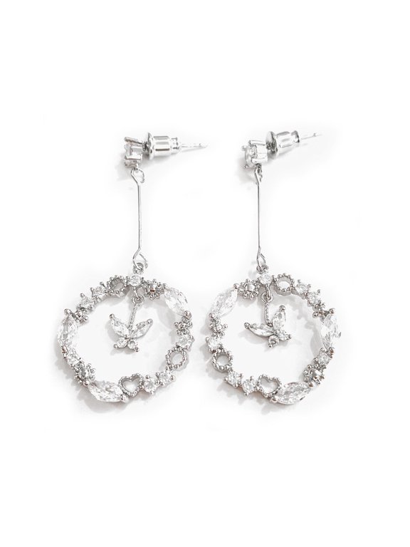 Amy and Annette 14k Gold Plated Butterfly Drop Earrings with Crystals
