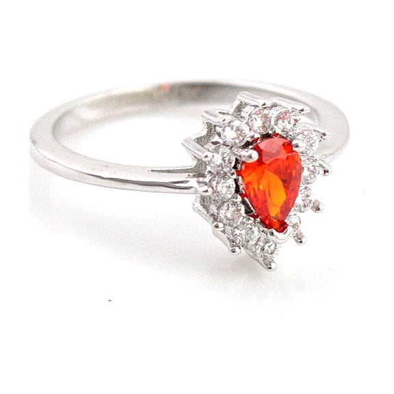 Amy and Annette 14k White Gold Plated Tear Drop Ruby Halo Ring